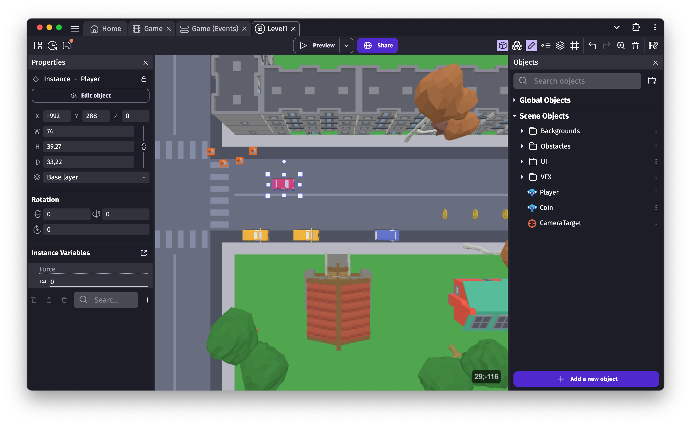 The GDevelop game editor